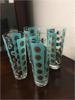 Vtg MCM Fred Press Turquoise Barware Glasses