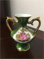Vtg Limoges Garanti Vase - Gold & Emerald