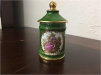 Vtg Limoges Garanti Mini Jar - Gold & Emerald