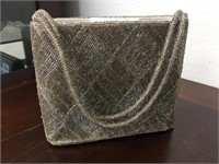 Old Christal Collection Beaded Platinum Tan Purse
