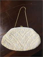 Sexy Vintage White Beaded Snake Handle Purse