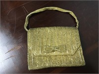 Antique Gold Bow & Beaded Fold  Over Purse Clutch