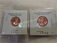 2 Brilliant Old Wheat Cents in Sleeve