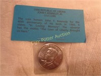 JFK $10 Republic of Liberia Coin
