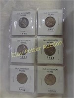 6 Old Jefferson Nickels in Sleeve