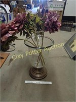 Large Glass Vase & Decor Flowers