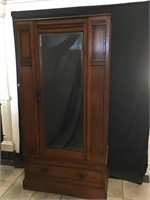 Oak Wardrobe Closet w/ Mirror Door & Bottom Drawer