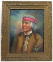 Original Signed Native American Portrait on Canvas