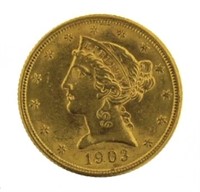 1903 AU Liberty Head $5 Gold Quarter Eagle