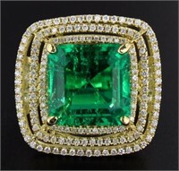 14kt Gold 10.41 ct Emerald & Diamond Ring