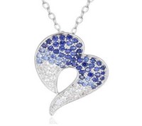 Blue & White Sapphire Sideways Heart Pendant