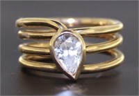 10kt Gold Pear Cut White Topaz Designer Ring