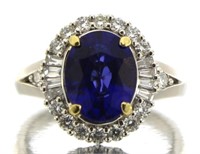 14kt Gold 4.56 ct Oval Sapphire & Diamond Ring