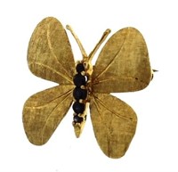14kt Gold Natural Sapphire Butterfly Brooch
