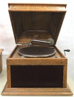 Antique PATHE  Freres Oak Wind-Up Phonograph OK