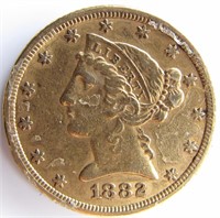 1882 $5 Liberty Half Eagle Gold Coin