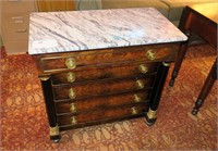 30" Marble Top Columned 5 Drawer Chest