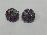 $400 Silver ruby sapphire emerald earrings