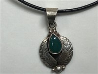 Silver green onyx pendant necklace