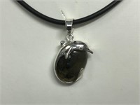 $160 Silver labradorite pendant necklace