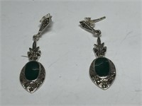 $120 Silver green onyx and marcasite earrings