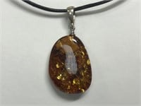 $200 Silver Amber Pendant Necklace