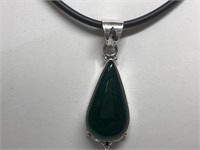 $160 St. Sil.  green agate pendant necklace