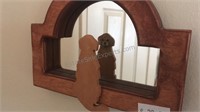 Wood dog looking in mirror, 8” x 6 1/2”