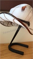 Glass Cowboy Hat on Horse Shoe Stand