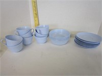 Cups, saucers, bowls;  plastic great for a camper