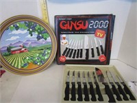 Ginsu 2000 10 piece knive set & metal serving tray