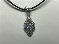 $160 St. Sil.  blue topaz and peridot necklace