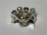$200 St. Sil.  ring  blue topaz pearl, smokey topa