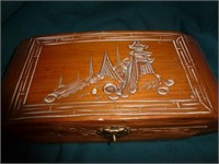 Vintage Asian Carved Wood Jewelry Box