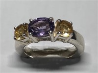 $250 St. Sil. Ring w/ Citrine and Amethyst