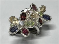 $300 St. Sil.  Ring with garnet citrine peridot an