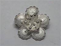 $100 St. Sil.  filgree work flower brooch