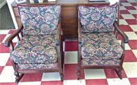 Victorian Era Cane Back Upholstered Rocking Chairs