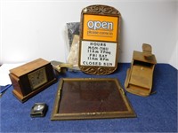 Vintage Items-Shoe Shine Box, Store Sign, misc.