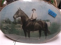 ANTIQUE PHOTO MAN ON HORSE CONVEX GLASS, NO BACK