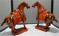 Pair of ceramic samurai war horse figures