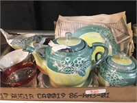 lusterware teapot, plates/cups