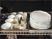 milk glass snack trays and cups/creamers
