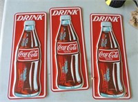3 Coca-Cola Tin Push Plates, New, Unused, 4" x 10"