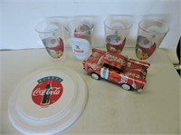 Coca-Cola Frisbee, Tin Car, Plastic Glasses