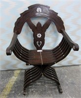 Moorish Carved Walnut Savonarola Arm Chair
