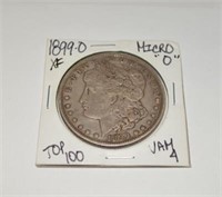 1899 O Morgan silver dollar, micro o, xf