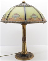 Antique Art Nouveau Lamp w Handpainted Glass Shade