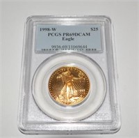 1998-W $25 gold eagle coin, PCGS PR69DCAM