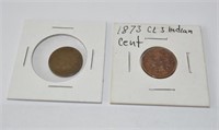 Pair indian head pennies, 1873 CL3, 1875